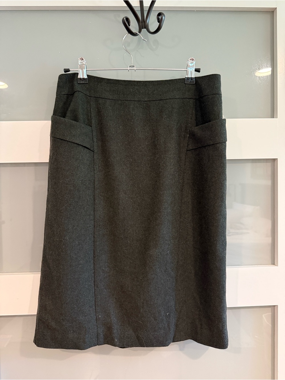 Classic Dark Green Wool-Blend Lined A-Line Skirt